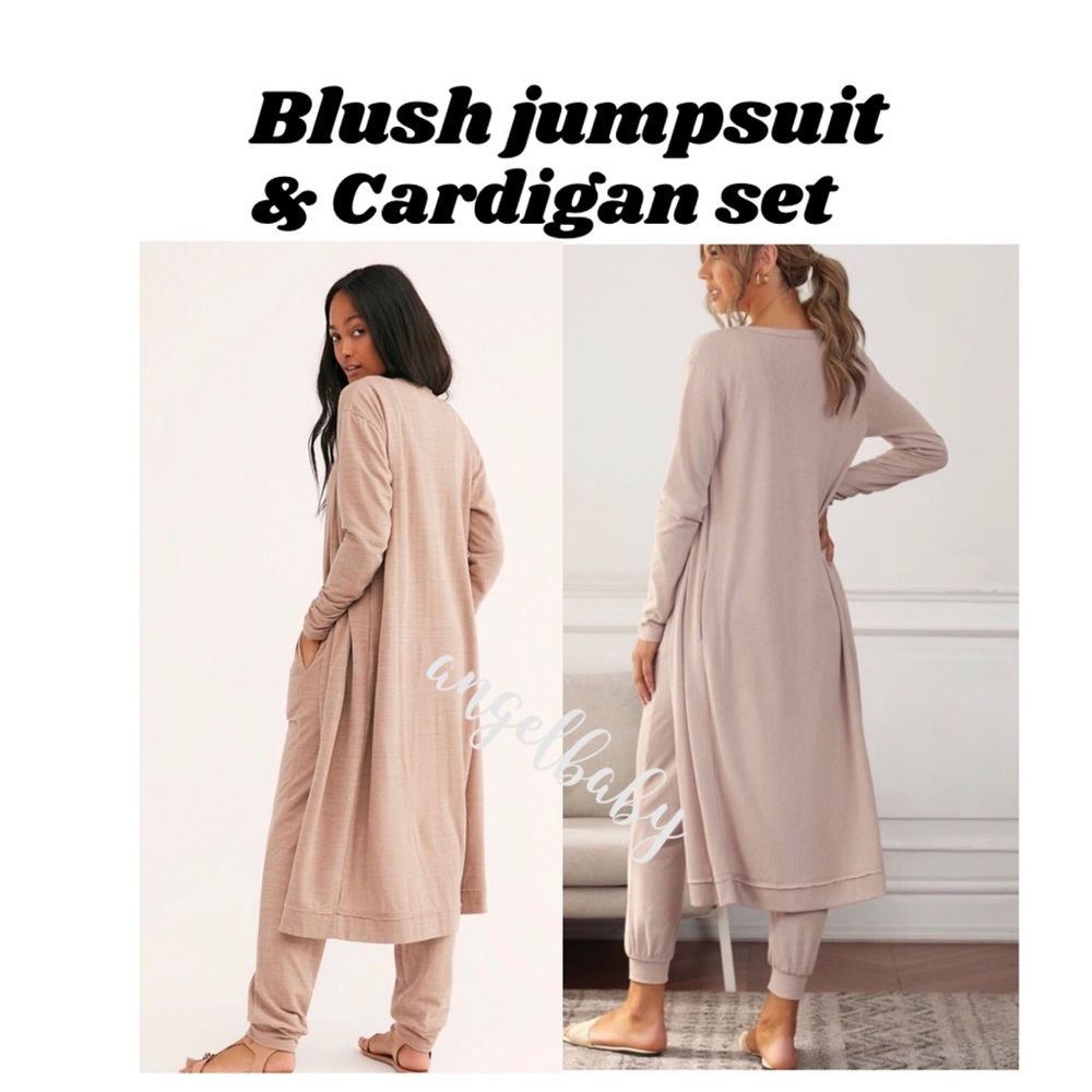 Blush Jumpsuit & Cardigan Lounge Set! - Picture 9 of 16